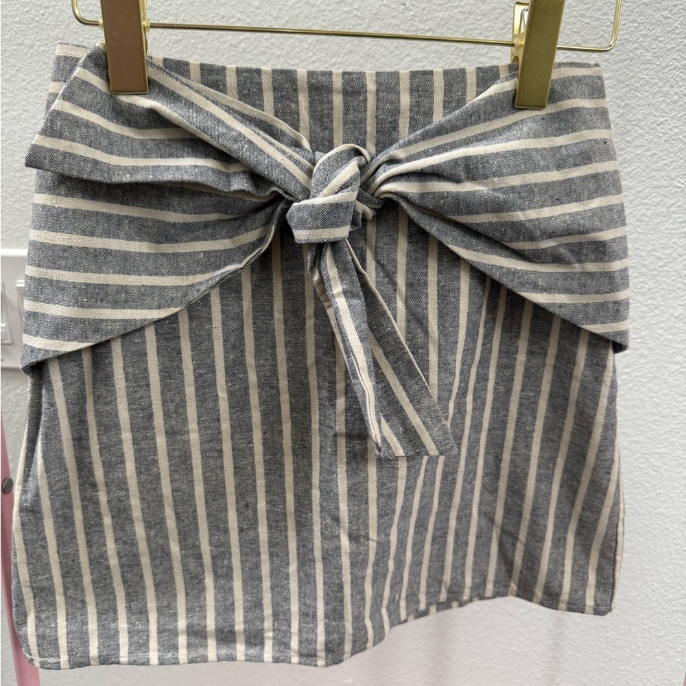 Altar'd State Gray and White Mini Wrap Skirt with Tie Front